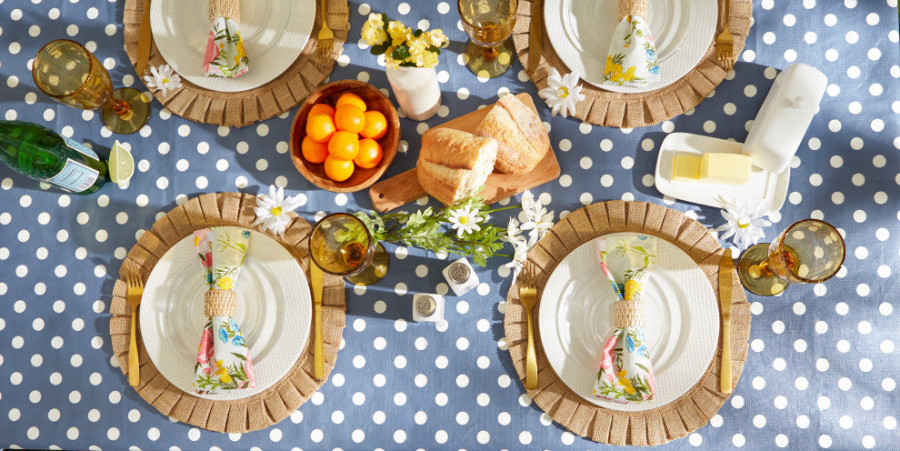 Stonewash Blue Polka Dot Vinyl Tablecloth 60x84