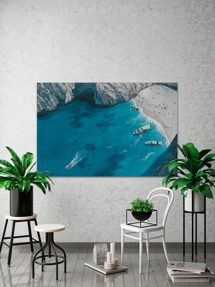 "Blue Cove" Painting Print on Wrapped Canvas, 60"x40"
