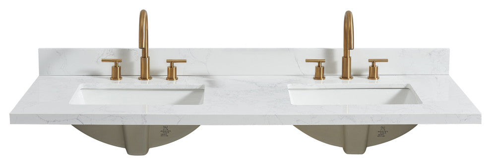 Jaen Composite Stone Vanity Top With Ceramic Sink, Grain White, 61"
