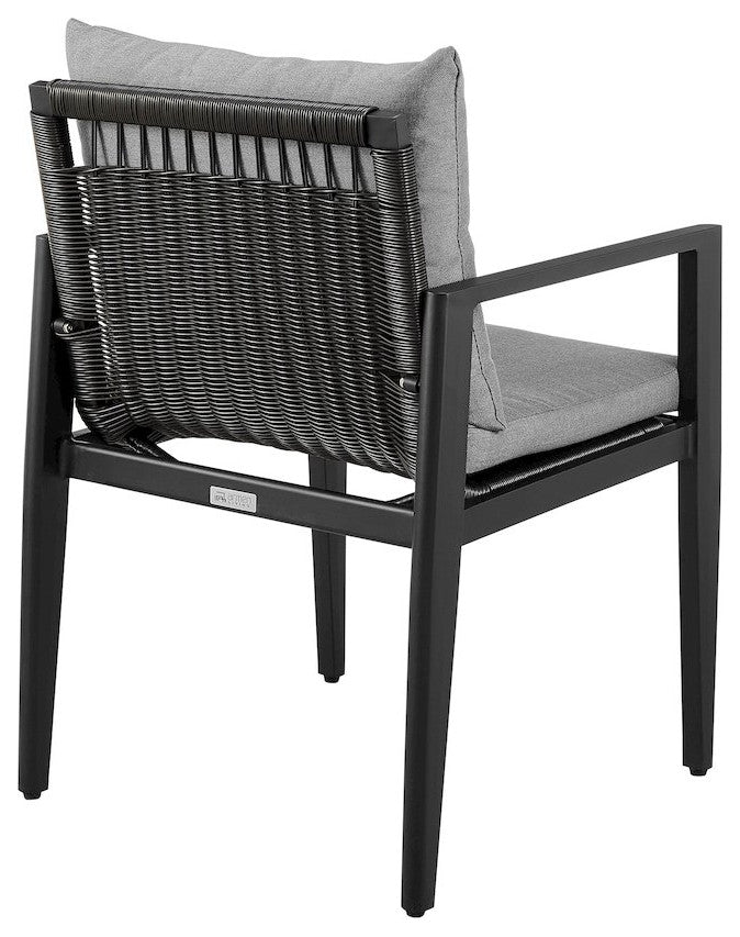 Outdoor Patio Dining Chairs with Arms in Aluminum with Gray Cushions - Set of 2