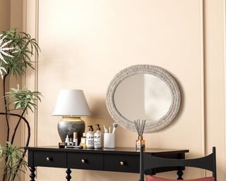 Home Living Oval Cornhusk Mirror 27x36, Linen White