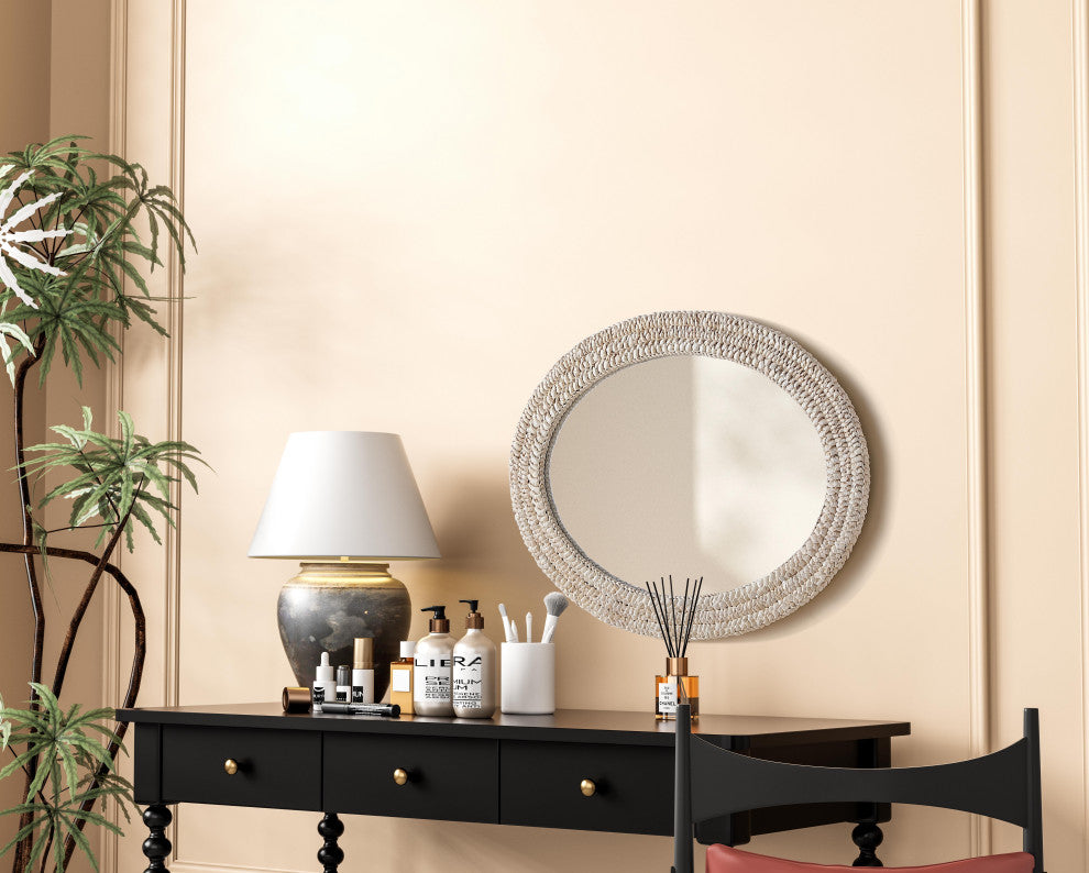 Home Living Oval Cornhusk Mirror 27x36, Linen White