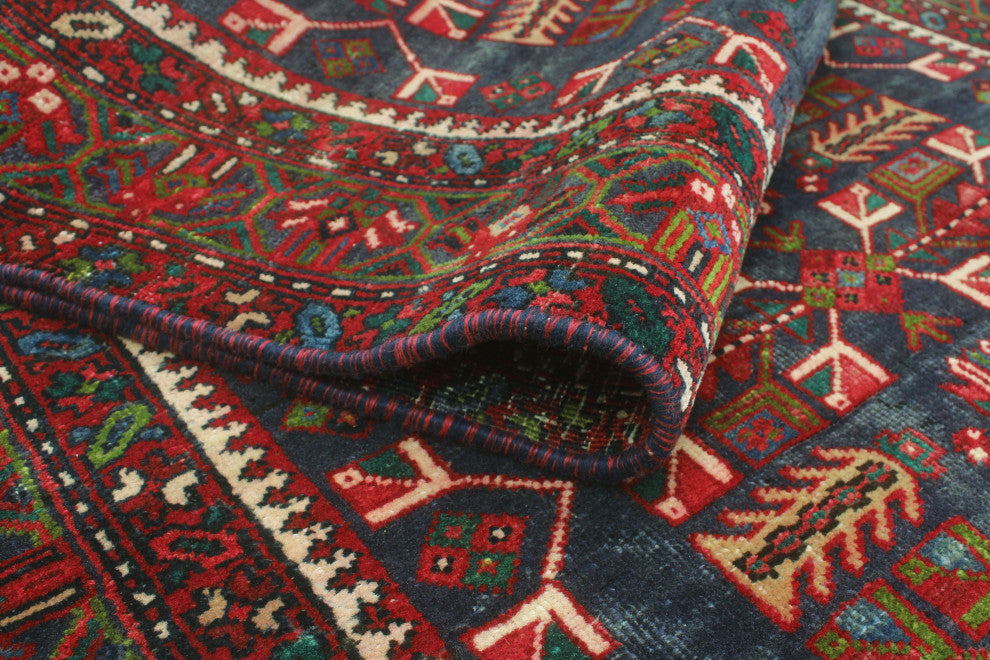 Fine Vintage Distressed Santiago Navy/Red Runner, 3'8x13'5
