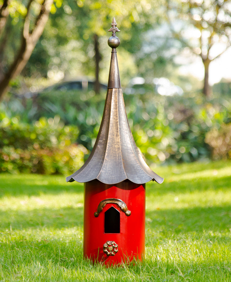 32"H Farmhouse Retro Blue Metal Pagoda Birdhouse