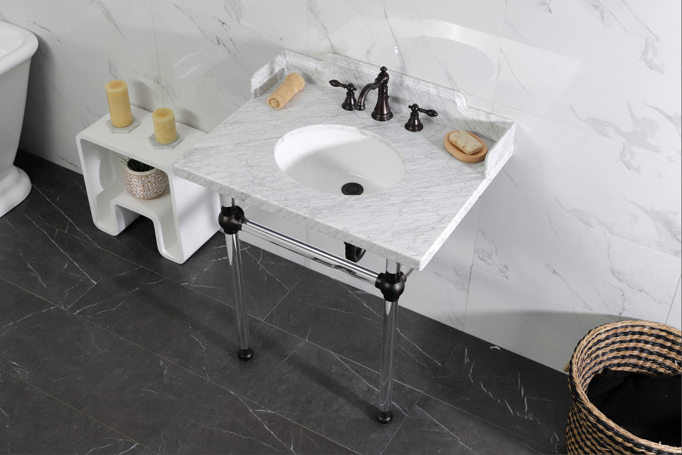 Kingston Brass LMS3030MA5 30" Carrara Marble Console Sink, Acrylic Legs