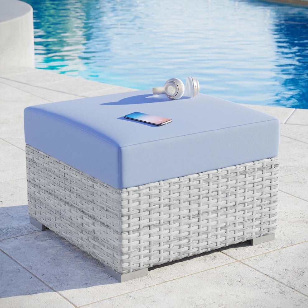 Lounge Chair Ottoman, Rattan, Wicker, Gray Blue, Modern, Outdoor Patio Cafe