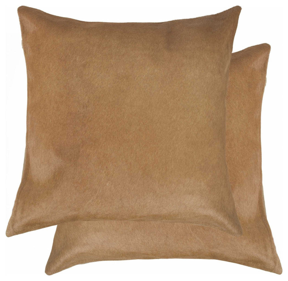 18"x18"x5" Tan Cowhide Pillow, Set of 2
