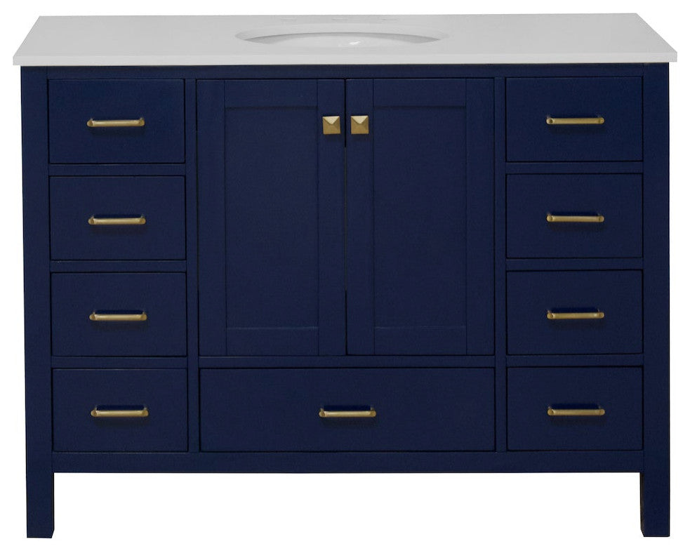 Kitchen Bath Collection Horizon 48" Bathroom Vanity, Royal Blue, Engineered White