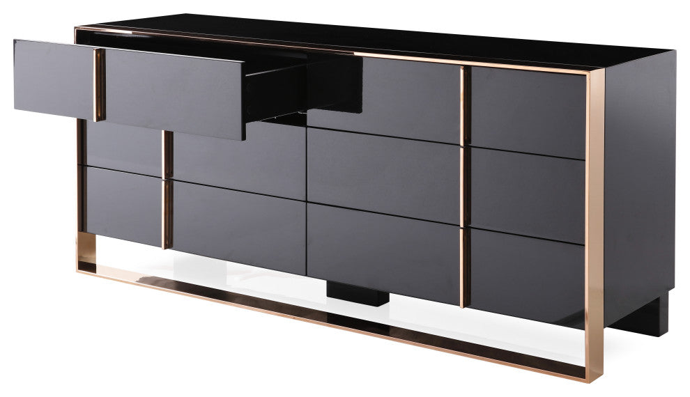 Nova Domus Cartier Black and Rosegold Bedroom Set, Eastern King