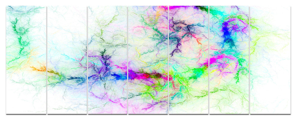 Stormy Sky Fierce Lightning, Abstract Art on Canvas, 83"x32", 7 Panels