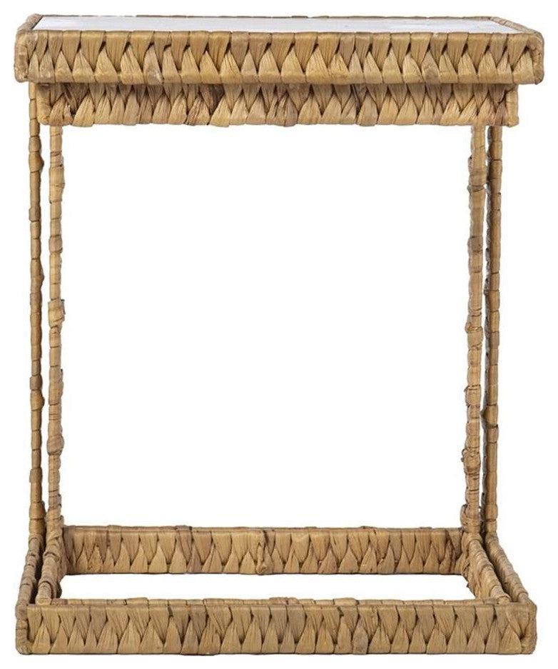 Maklaine Transitional Rattan C-End Table in Natural (Set of 2)