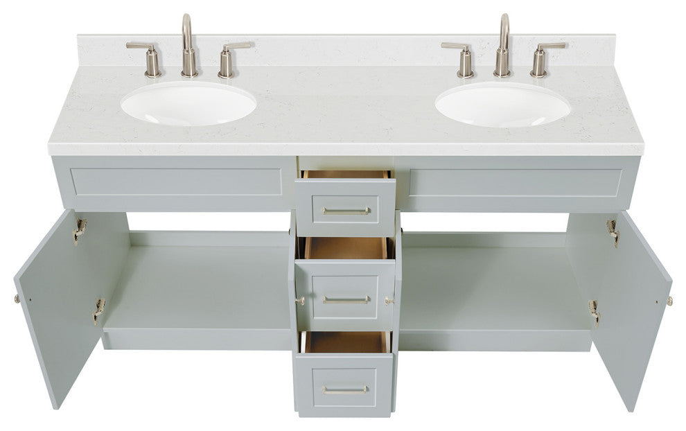 Ariel Hamlet 72" Double Oval Sink Bathroom Vanity, Carrara Quartz