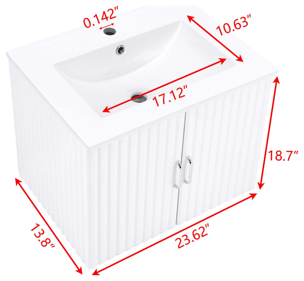 24" W x 19" H MDF Floating Bath Vanity, Integrated Ceramic Sink, White