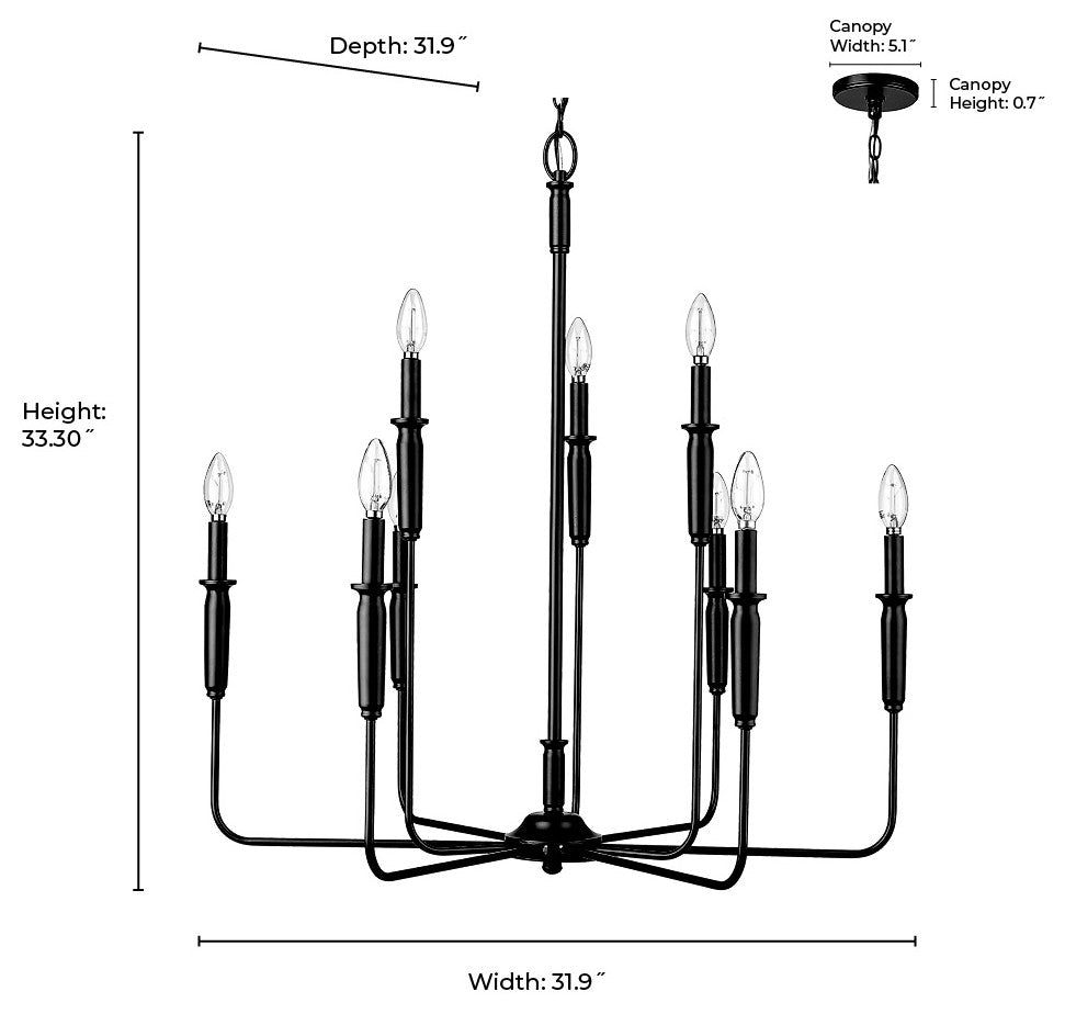 9 Light 31.9 in. Textured White Chandelier