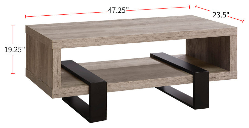 Living Room Coffee Table With Shelf, Gray