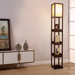 Brightech Maxwell Drawer Edition - Shelf & LED Floor Lamp Combination, Havana Brown