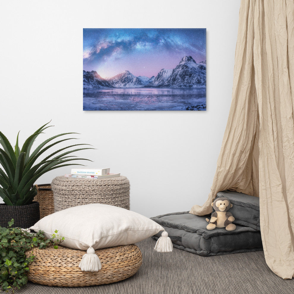 Milky Way Lofoten Islands, Norway Landscape Photo Canvas Wall Art Prints, 24" X 36"