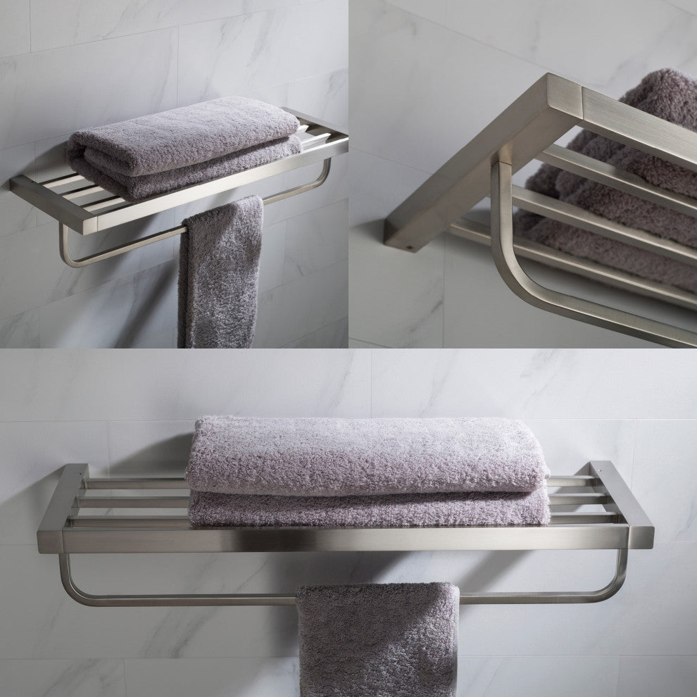 Stelios Bathroom Shelf with Towel Bar, Brushed Nickel