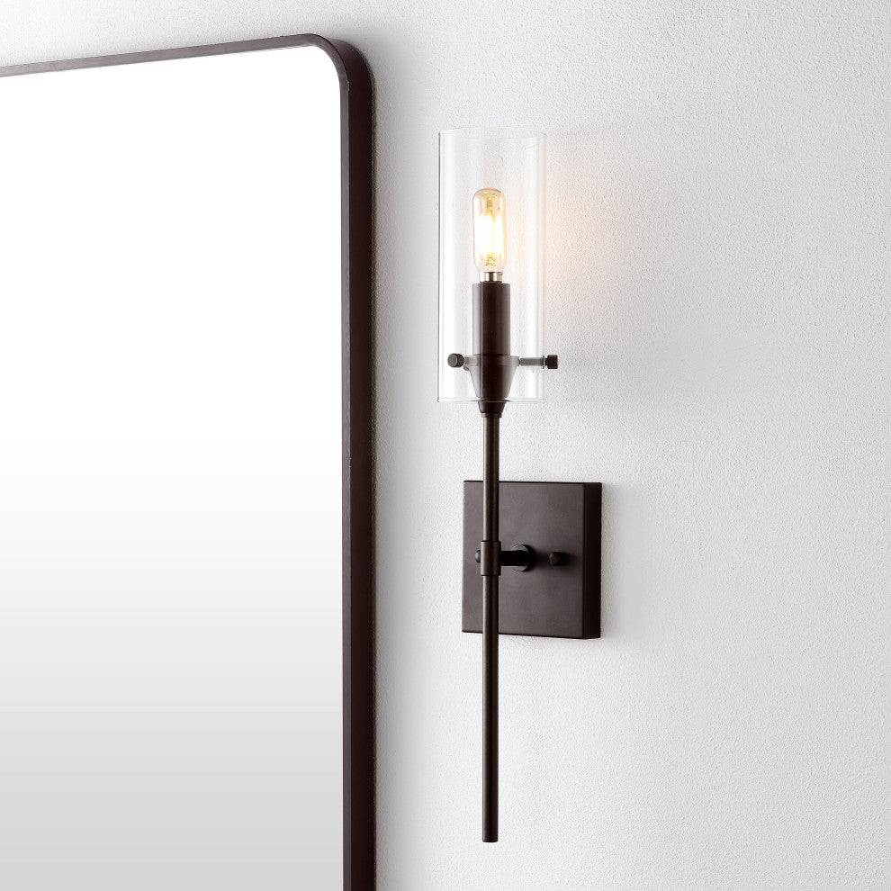 Cato 4.5" 1-Light Bohemian Farmhouse Glass LED Sconce, Oil Rubbed Bronze/Clear