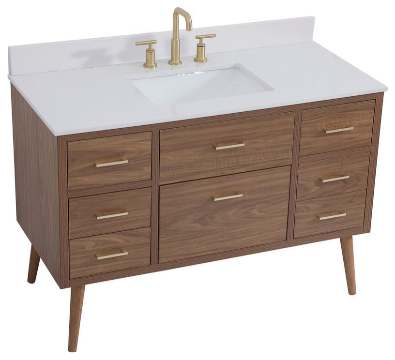 Bella 48" Bathroom Vanity, Walnut Brown With Backsplash