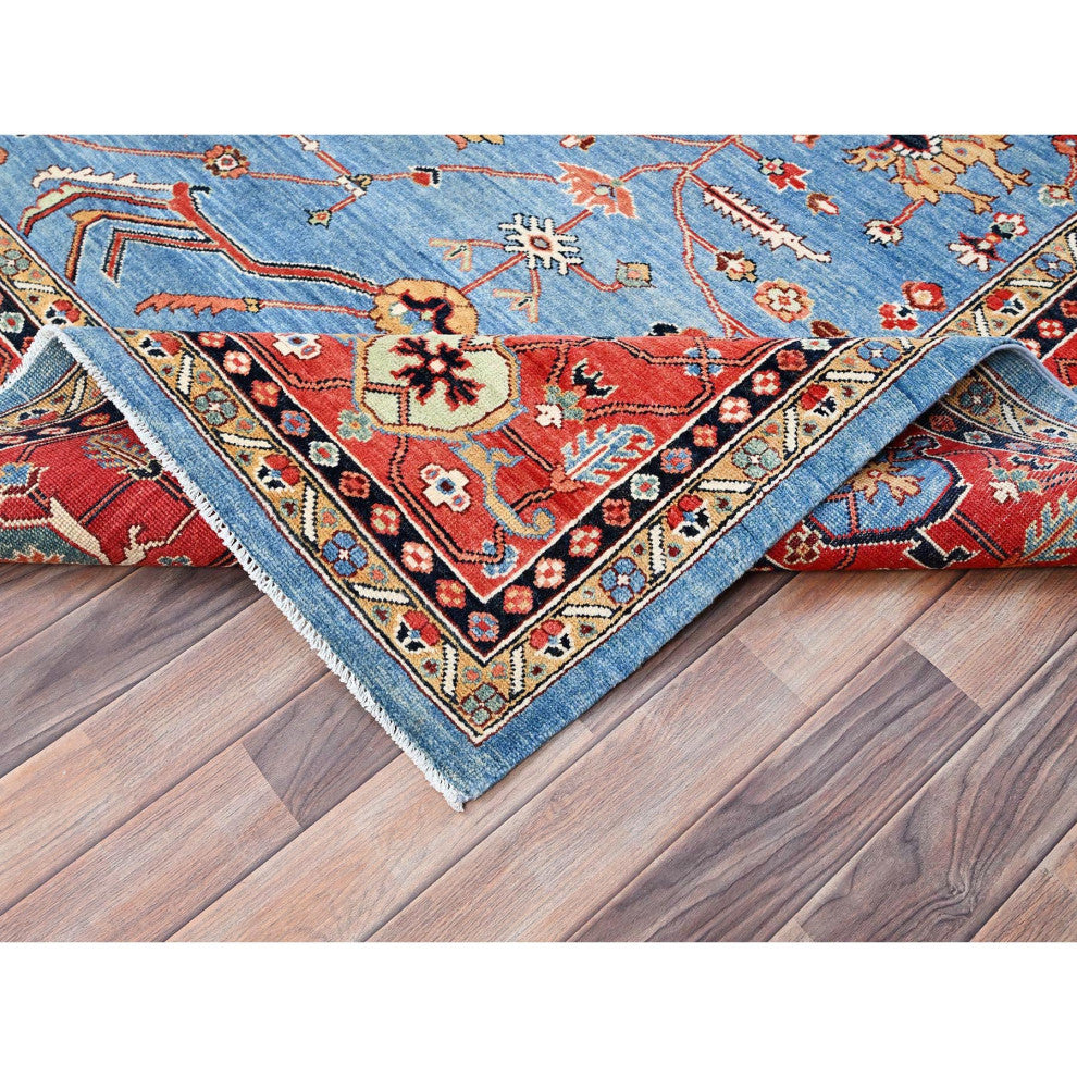 Blue, Extra Soft Wool, Afghan Peshawar, Hand Knotted, Oriental Rug, 9'x11'6"