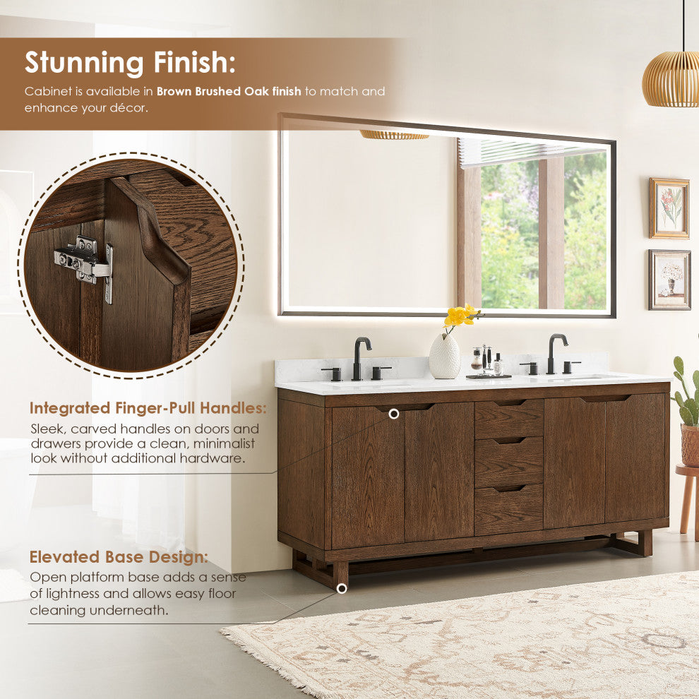 Mowry Bathroom Vanity, Brown Brushed Oak, 72", No Mirror