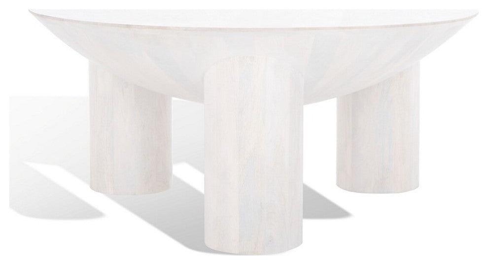 Safavieh Couture Calhoun Round Wood Coffee Table, White Wash