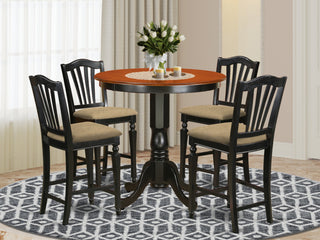5 Pc Dining Counter Height Set - Kitchen Dinette Table, 4 High Dining Chairs