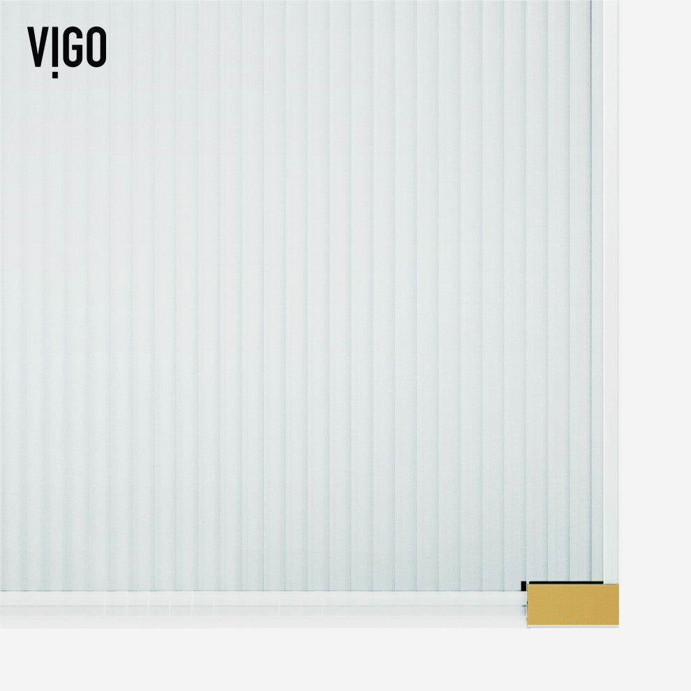 VIGO Arden 34" W x 78" H Frameless Fixed Shower Screen, Matte Brushed Gold, Fluted Glass