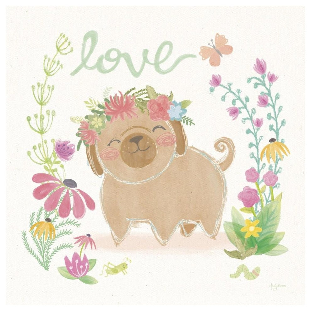 "Garden Friends White V Love" Digital Paper Print by Mary Urban, 38"x38"