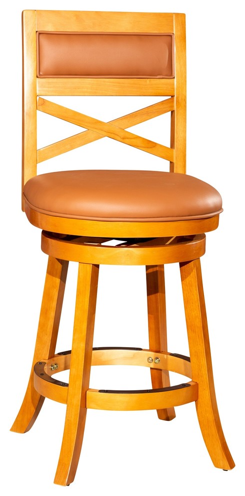 DTY Indoor Living Meeker X Back Swivel Stool, 24" Counter Stool, Natural, Saddle Leather