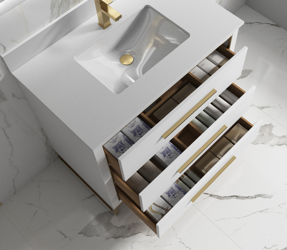 Alma Kathyia Freestanding Bath Vanity, Gold Hardware, 36"