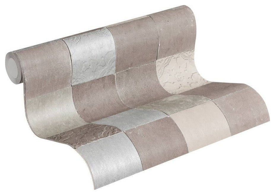 Sample, Tile Textured Wallpaper Featuring Floral And Plain Pattern, 374063