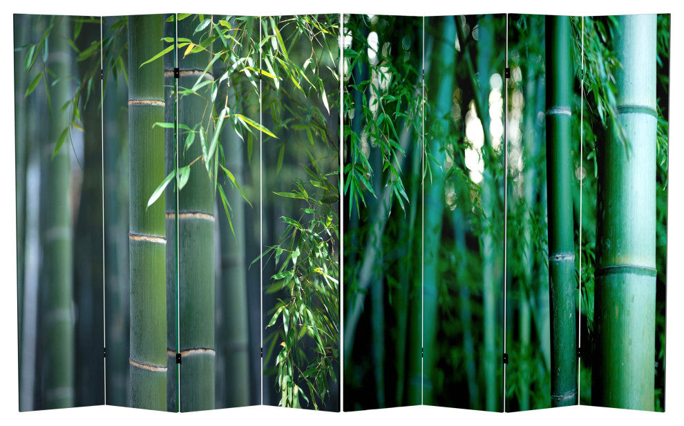 6' Tall Double Sided Bamboo Tree Canvas Room Divider 4 Panel