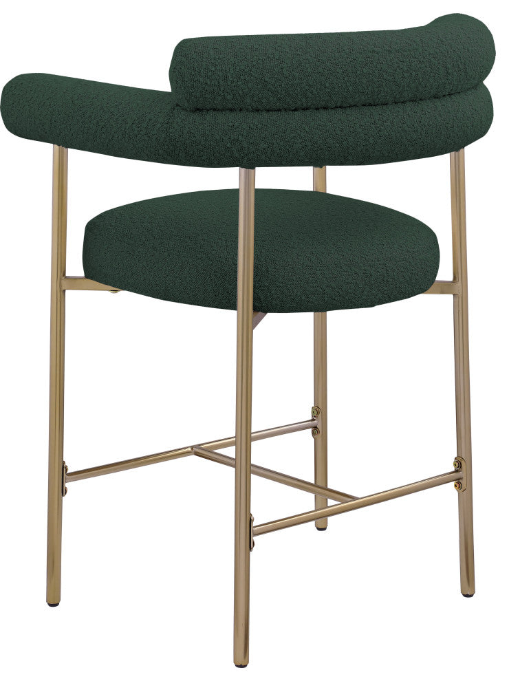 Blake Boucle Fabric Upholstered Counter Stool, Set of 2, Green, Brushed Finish