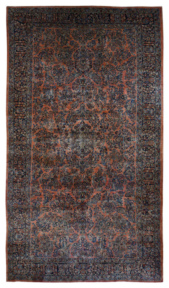 Prismatic Red, Antique Persian Sarouk, Pure Wool Hand Knotted Rug, 10'6"x19'3"