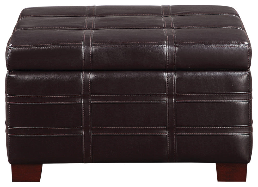 Detour Strap Square Storage Ottoman, Espresso Faux Leather