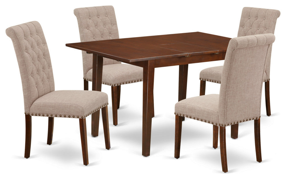 5Pc Dining Set, Rectangle Table, Butterfly Leaf, Four Chairs, Mahogany