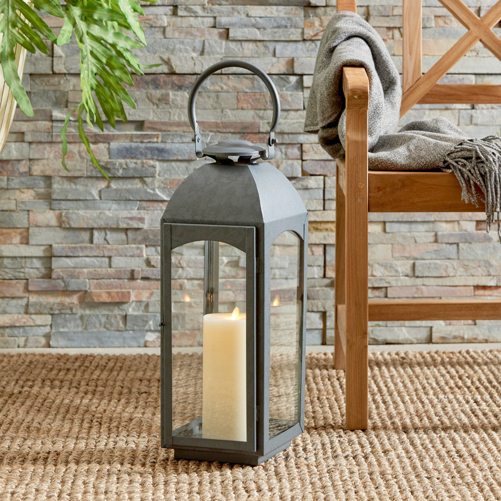 Antoinne Outdoor Lantern, Large, Gray, 7.25x7.75x20.5