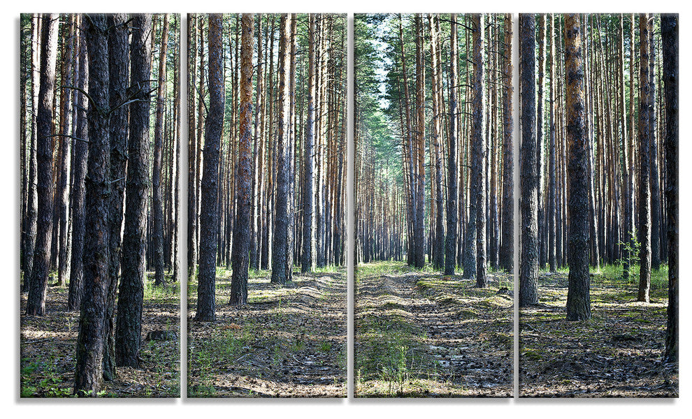 Forest Road in Thick Woods, Modern Forest Canvas Art, 48"x28", 4 Panels