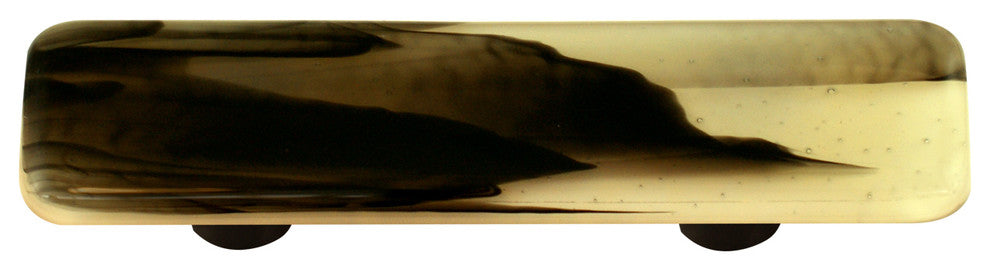 Art Glass Rectangle Swirl Pull, Alum Post, Black Swirl French Vanilla
