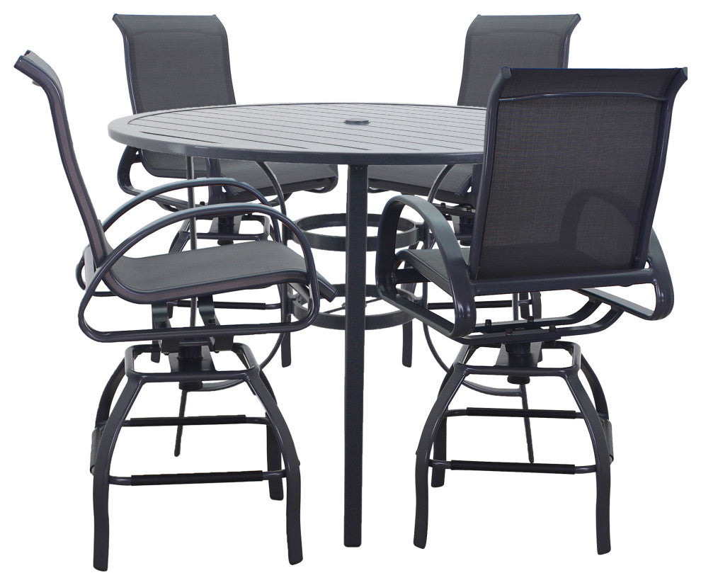 Courtyard Casual Santa Fe 5-Piece 48" Round Balcony Height Dining Set, Dark Gray