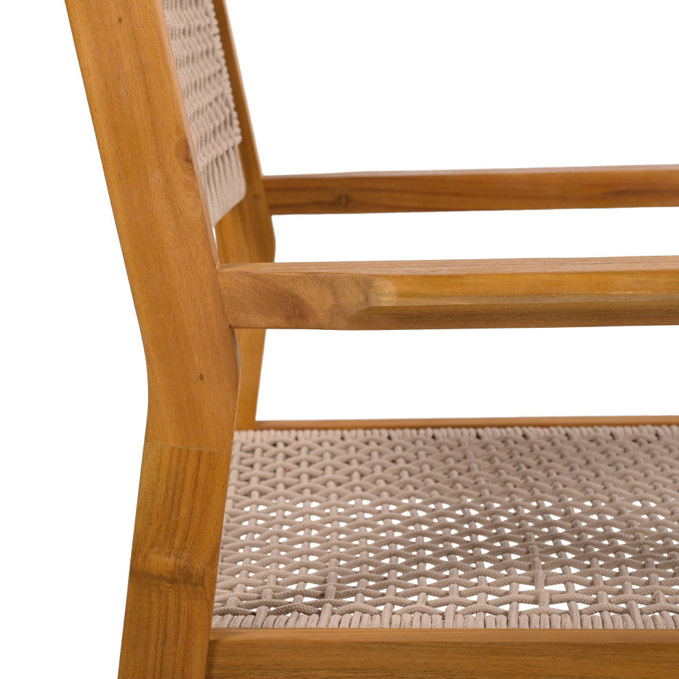 GDF Studio Outdoor Dining Chair With Ropes, Set of 2, Teak Finish/Brown Rope