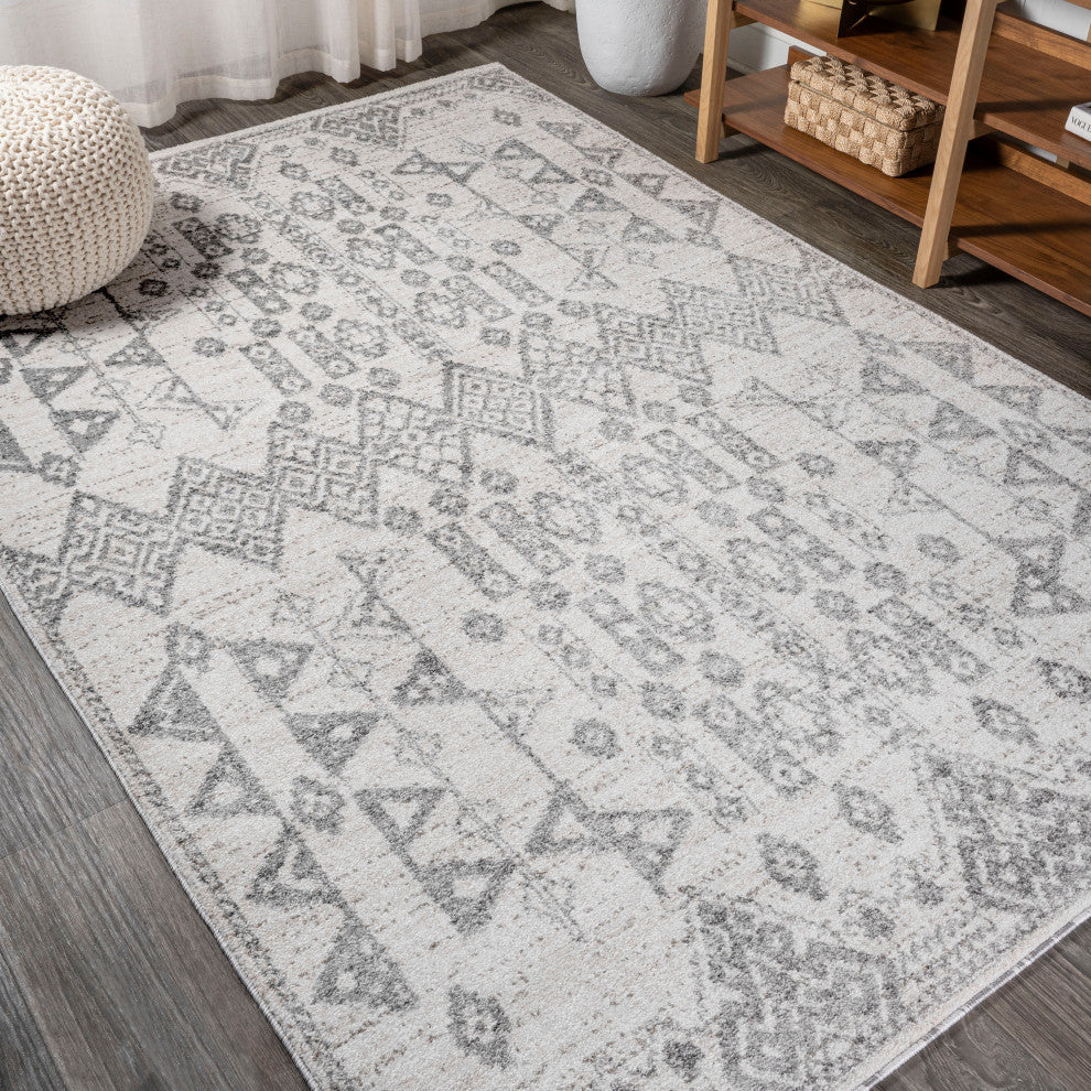 Idris Tribal Diamond Geometric Gray/Beige 3 ft. x 5 ft. Area Rug