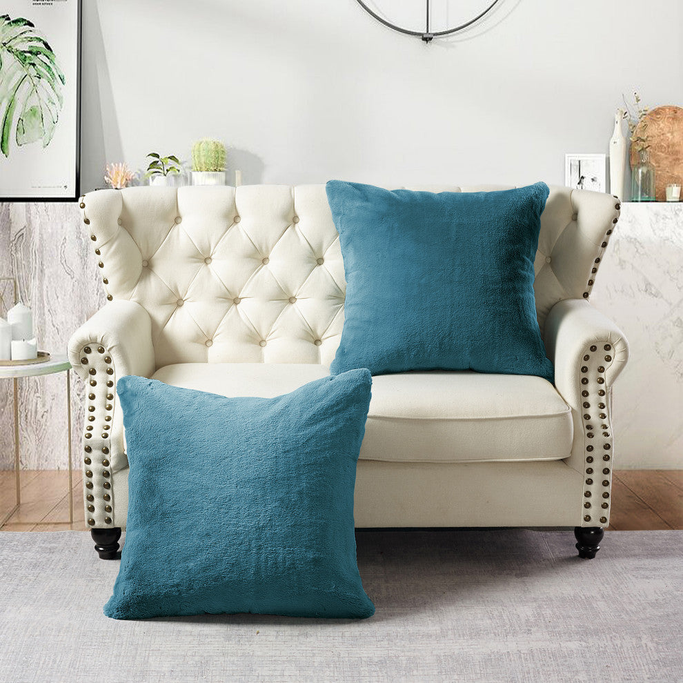 Heavy Faux Fur Throw Pillow Covers 2pcs Set, Smoke Blue, 26''x26''