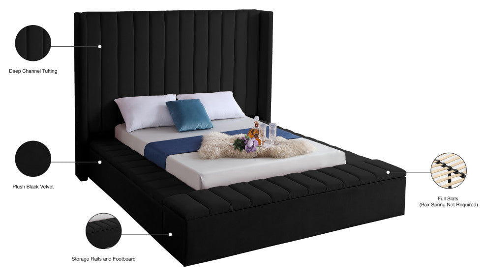 Kiki Velvet Bed, Black, Queen