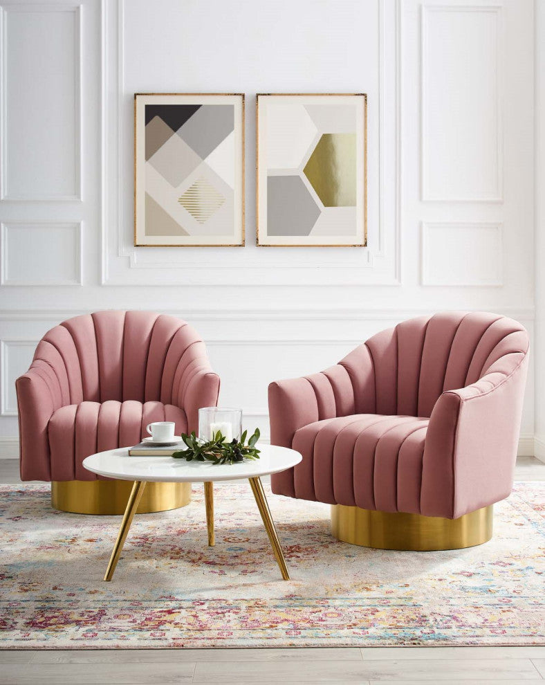 Accent Chair, Set of 2, Velvet, Metal, Pink, Modern, Living Lounge Hospitality