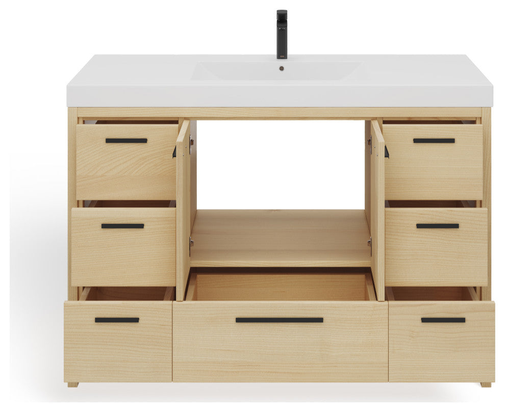 The Sacha Bathroom Vanity, Maple, 48", Single Sink, Freestanding