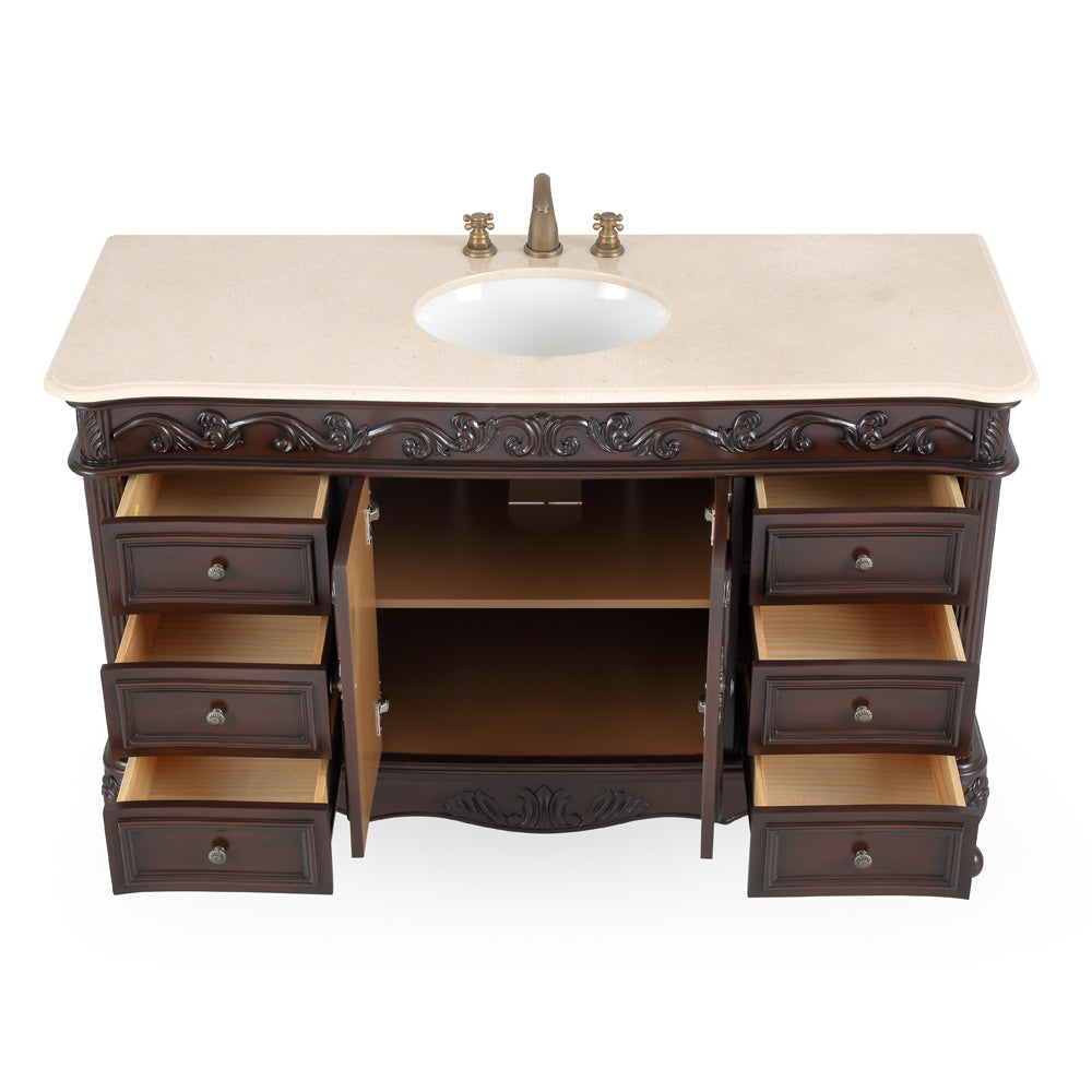 56"� Beckham Cream Marble Top Bathroom Vanity