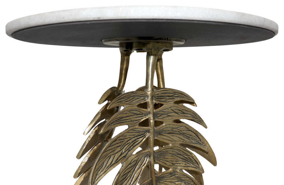 Sofa Side Table, Round, Artificial Marble, Aluminum Metal, White, Gold, Lounge